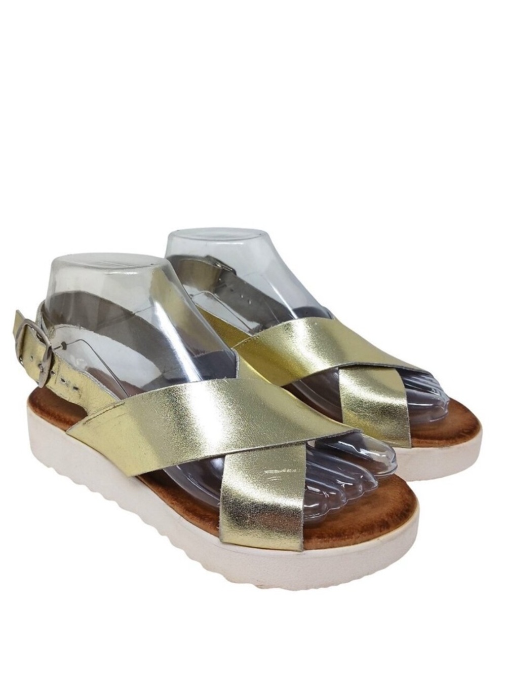 Chocolat Blu Gold Metallic Leather Platform Sandals Size 36